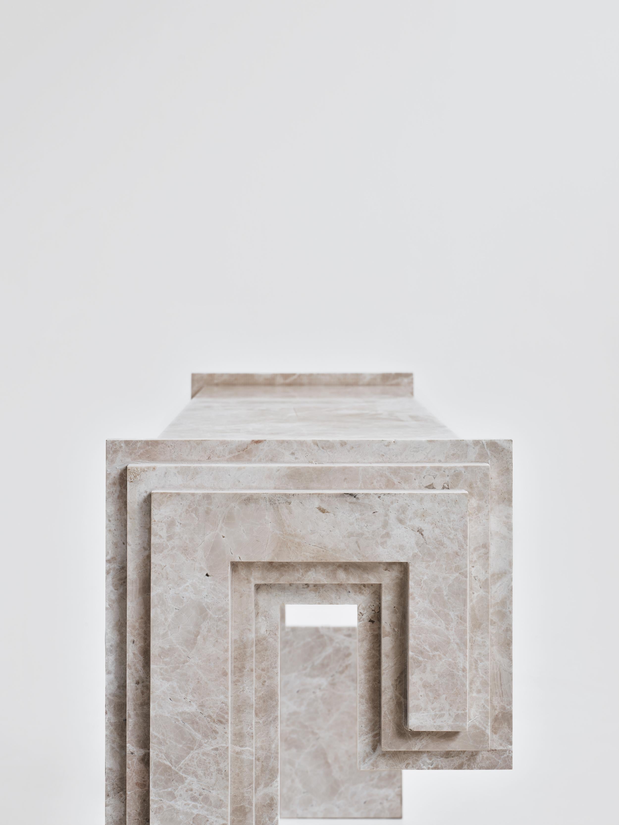 Greek Contemporary Handcrafted Console ICARUS Layered Marble Pedestals/Top, by Anaktae For Sale