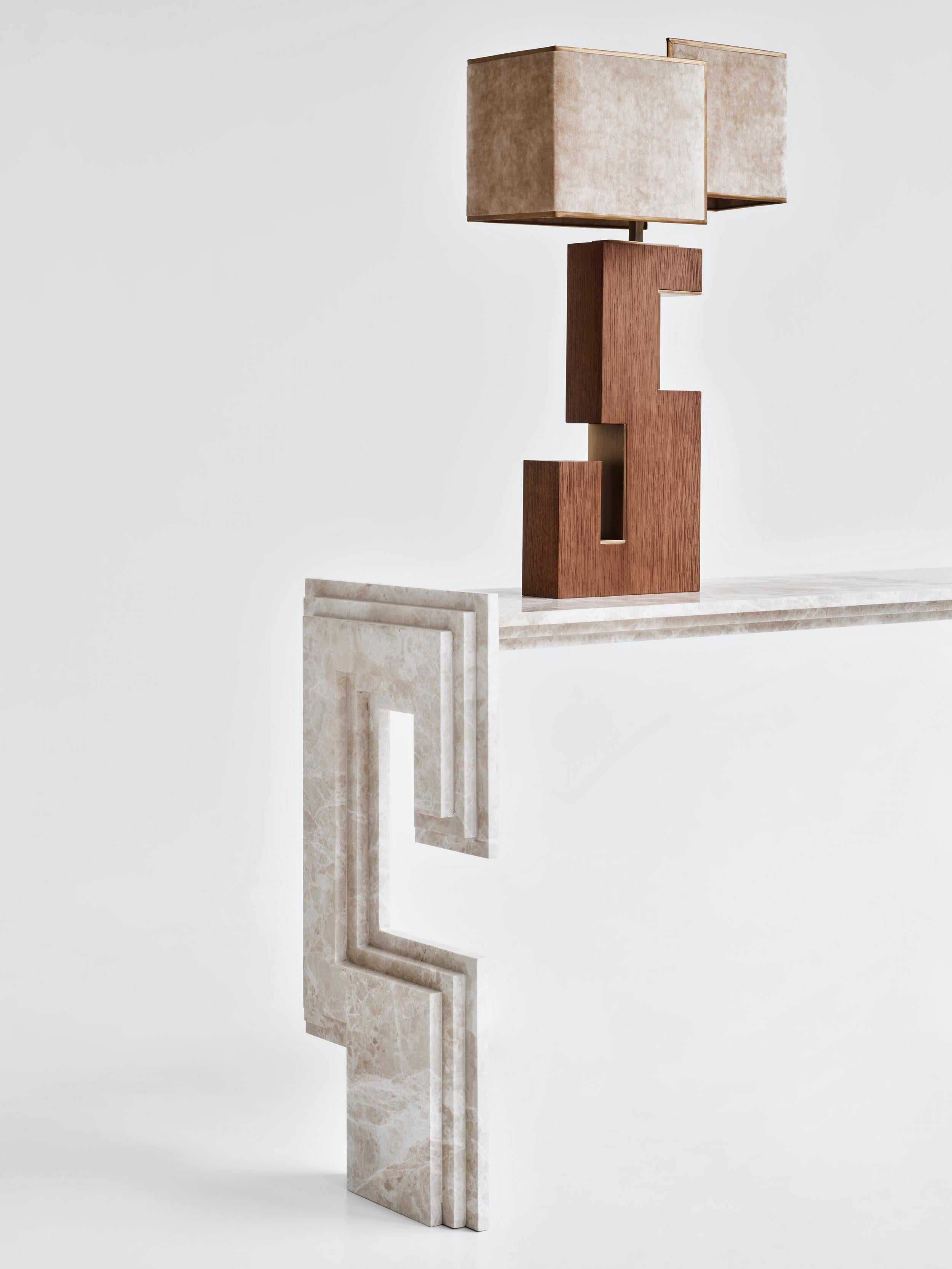 Hand-Crafted Contemporary Handcrafted Console ICARUS Layered Marble Pedestals/Top, by Anaktae For Sale