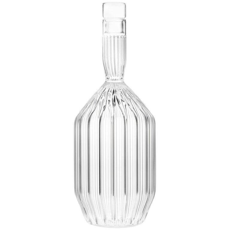 Contemporary Handcrafted Czech Clear Glass Margot Decanter, IN STOCK For Sale
