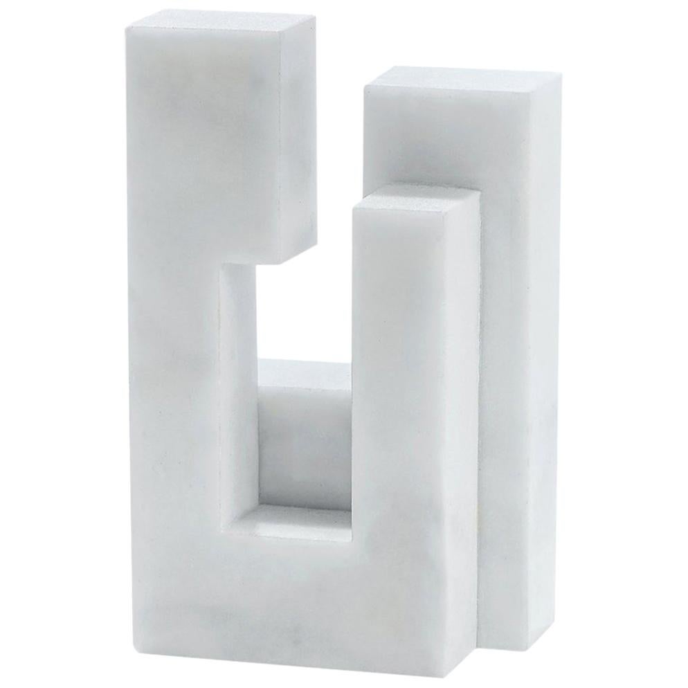 Contemporary Handcrafted Geometric Bookend "Tropi 2" in Solid Marble by Anaktae