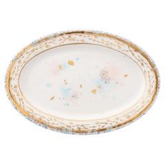 Plat ovale contemporain fabriqué à la main en Italie Vaisselle de table en porcelaine dorée