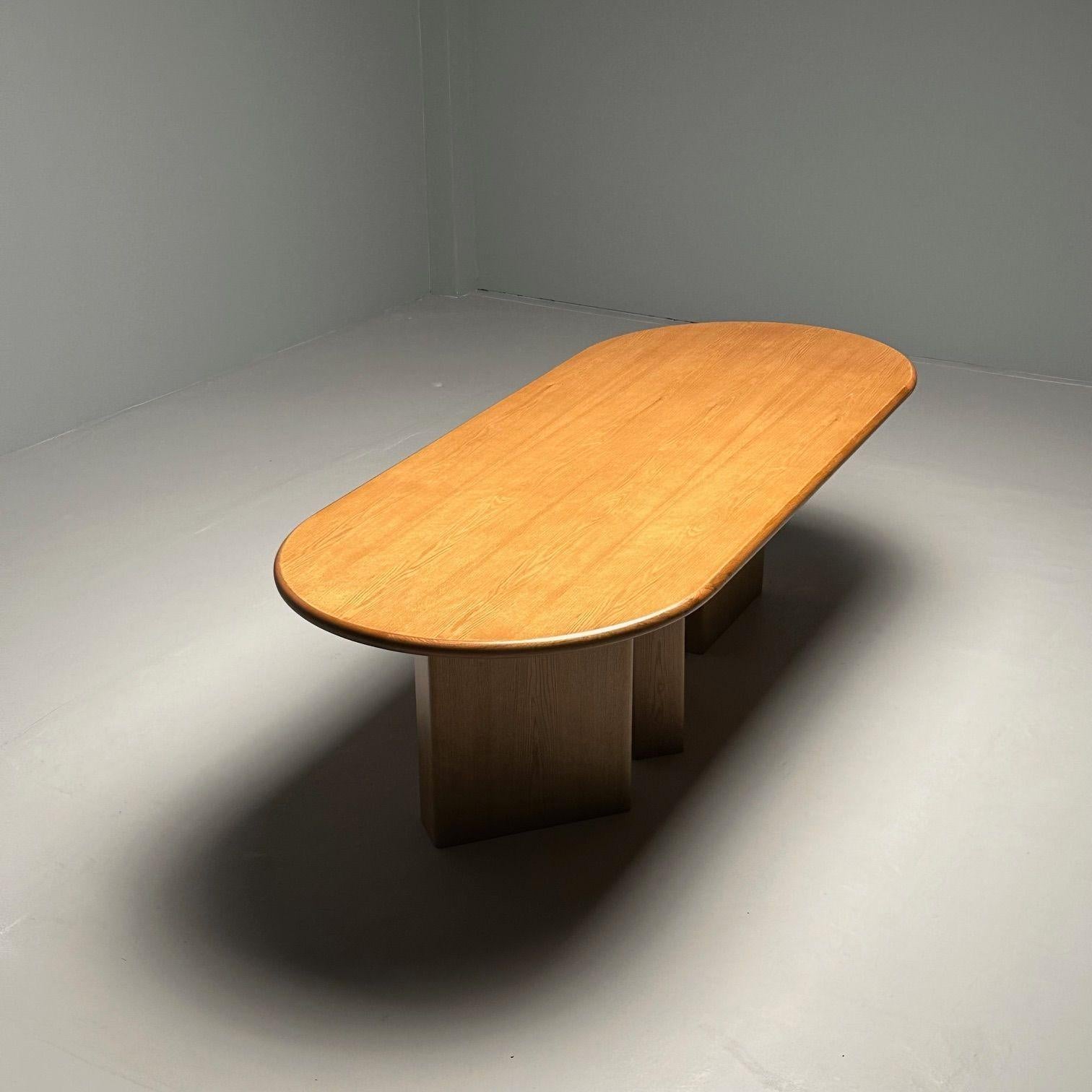 Contemporary Handcrafted Oval Dining Table, Solid Oak, Modern Pedestal Base For Sale 2