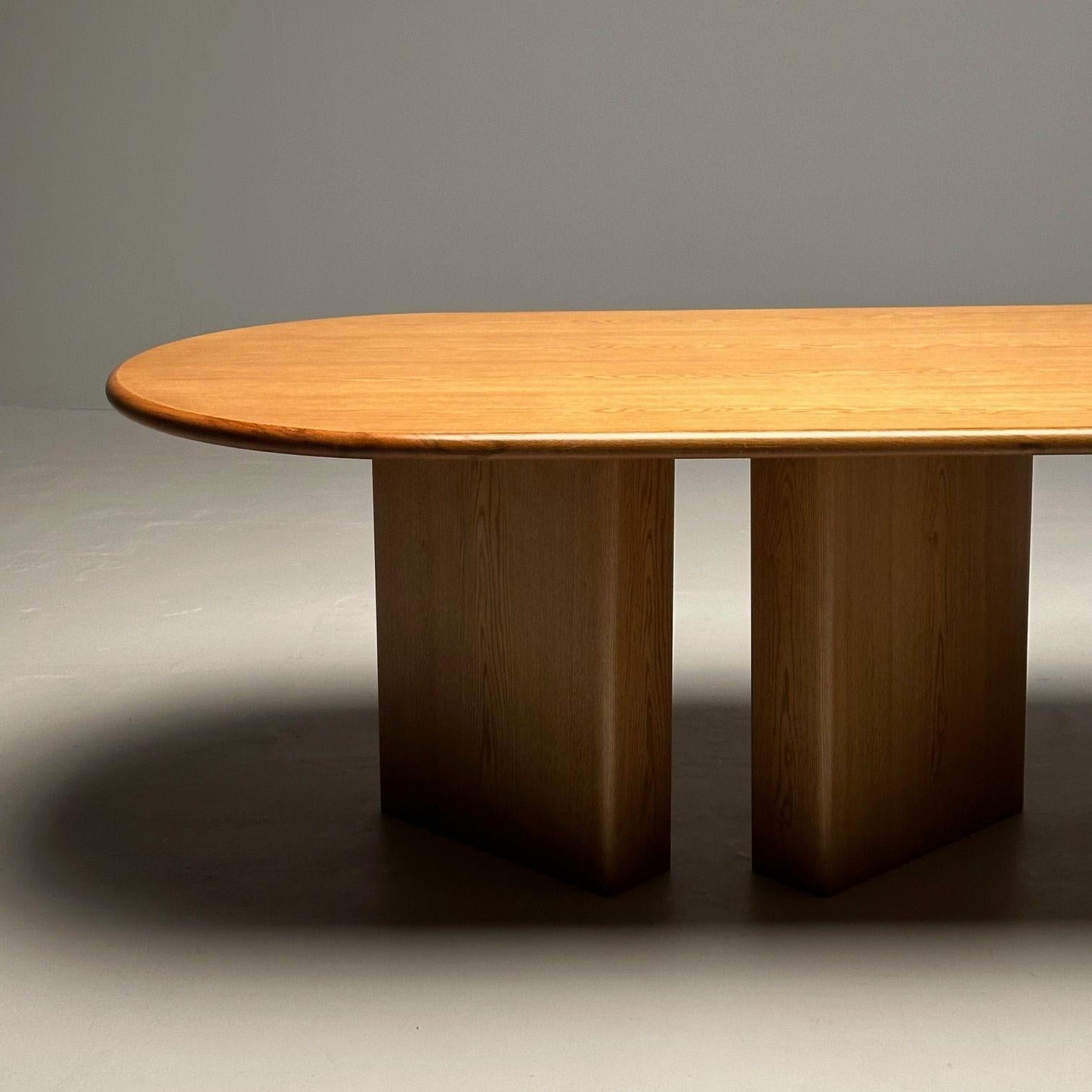 Contemporary Handcrafted Oval Dining Table, Solid Oak, Modern Pedestal Base For Sale 3