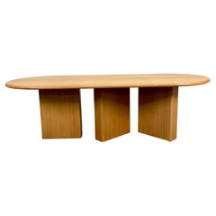 Contemporary Handcrafted Oval Dining Table, Solid Oak, Modern Pedestal Base