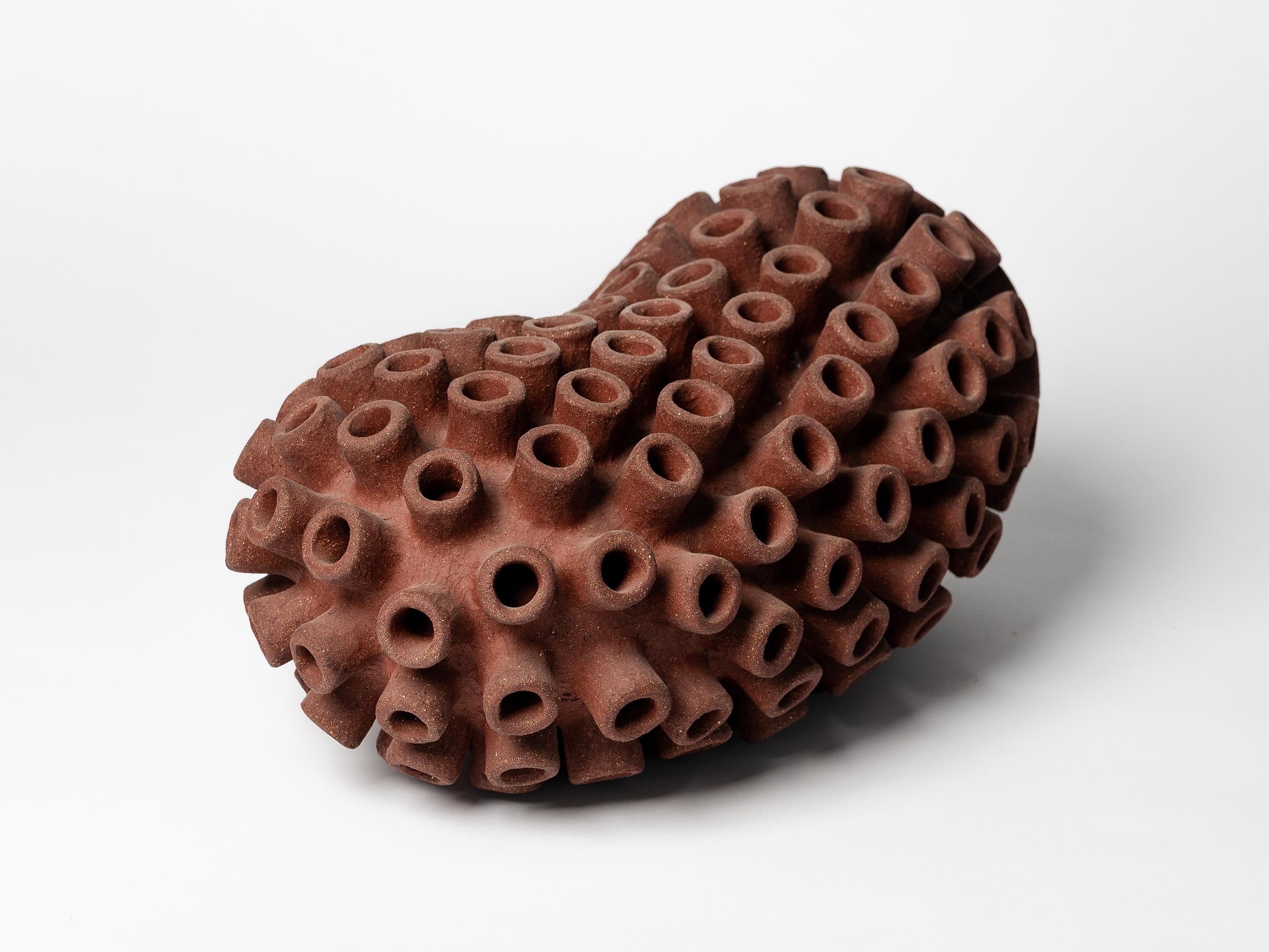Hand-Crafted Contemporary Handcrafted red ceramic Caterpillar N°4 by Julie Bergeron For Sale