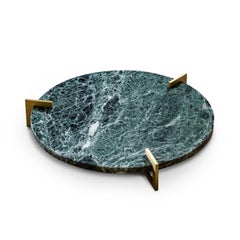 Contemporary Handcrafted Round Tray "Ophelos" in Marble and Brass by Anaktae