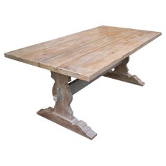 Table de salle à manger rustique contemporaine en bois de chêne, fabriquée à la main, style monastère
