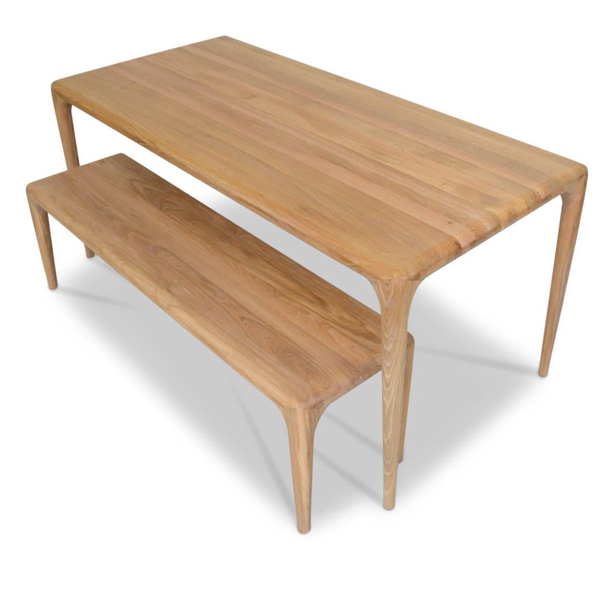 Dutch Contemporary Handcrafted Scandinavian Design Dining Table + Bench in Solid Oak.