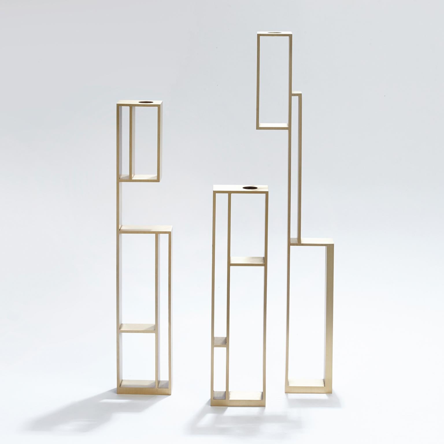 Contemporary, handcrafted oxidized brass candle holders model 