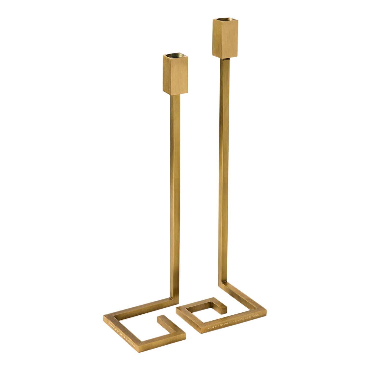 Contemporary Handcrafted Set of Candleholders "Thyreos" in Brass by Anaktae