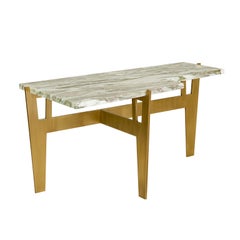 Contemporary Handmade Side Table "Anisetus" Brass Base and Marble Top by Anaktae