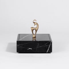 Contemporary Handmade Square Box "Elaphos" in Marble and Brass Handle by Anaktae