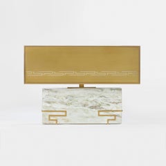 Contemporary Handmade Table Lamp "Hypnos" Marble with Brass Lampshade by Anaktae