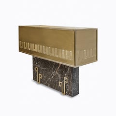 Contemporary Handmade Table Lamp "Iskios" Marble with Brass Lampshade by Anaktae