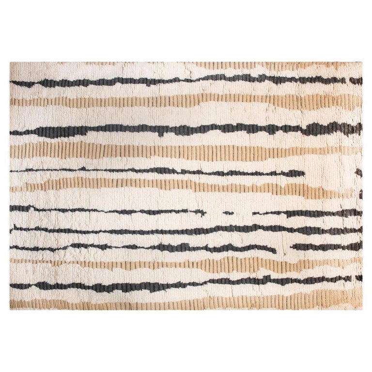 Modern Handknotted 100% Wool Rug High Pile White Grey Beige Flakes For ...