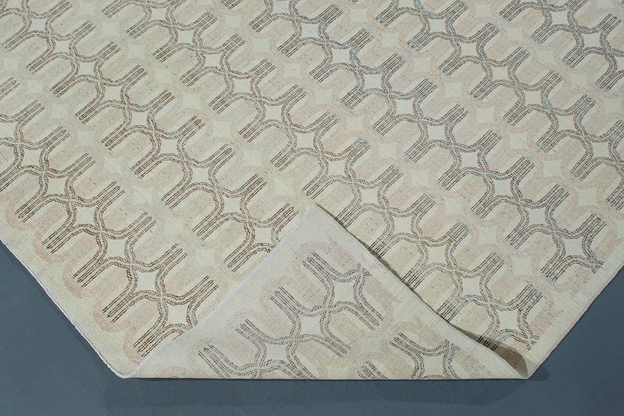 Wool Contemporary Handknotted Rug with a Modern, Geometric Pattern For Sale