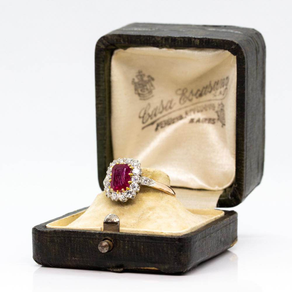 Women's or Men's Contemporary Handmade 18 Karat and Platinum Ruby and Diamond Ring For Sale