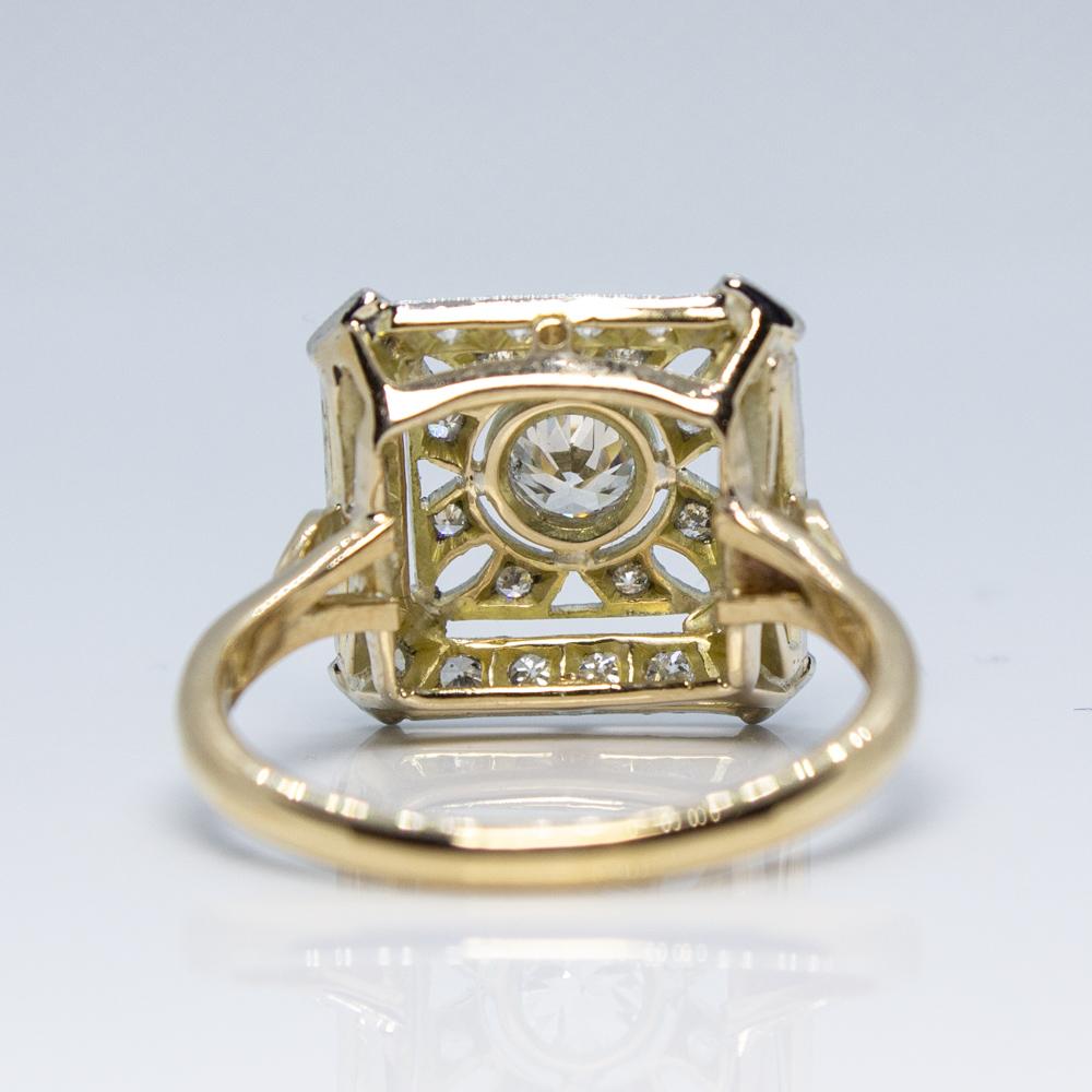 Art Deco Contemporary Handmade 18 Karat Gold and Platinum Diamond Ring