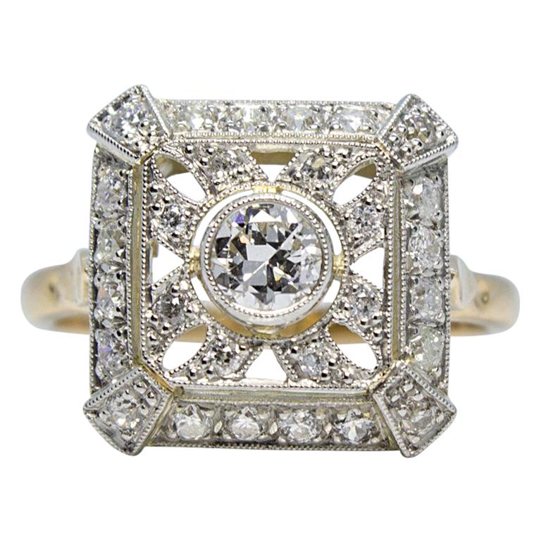 Contemporary Handmade 18 Karat Gold and Platinum Diamond Ring