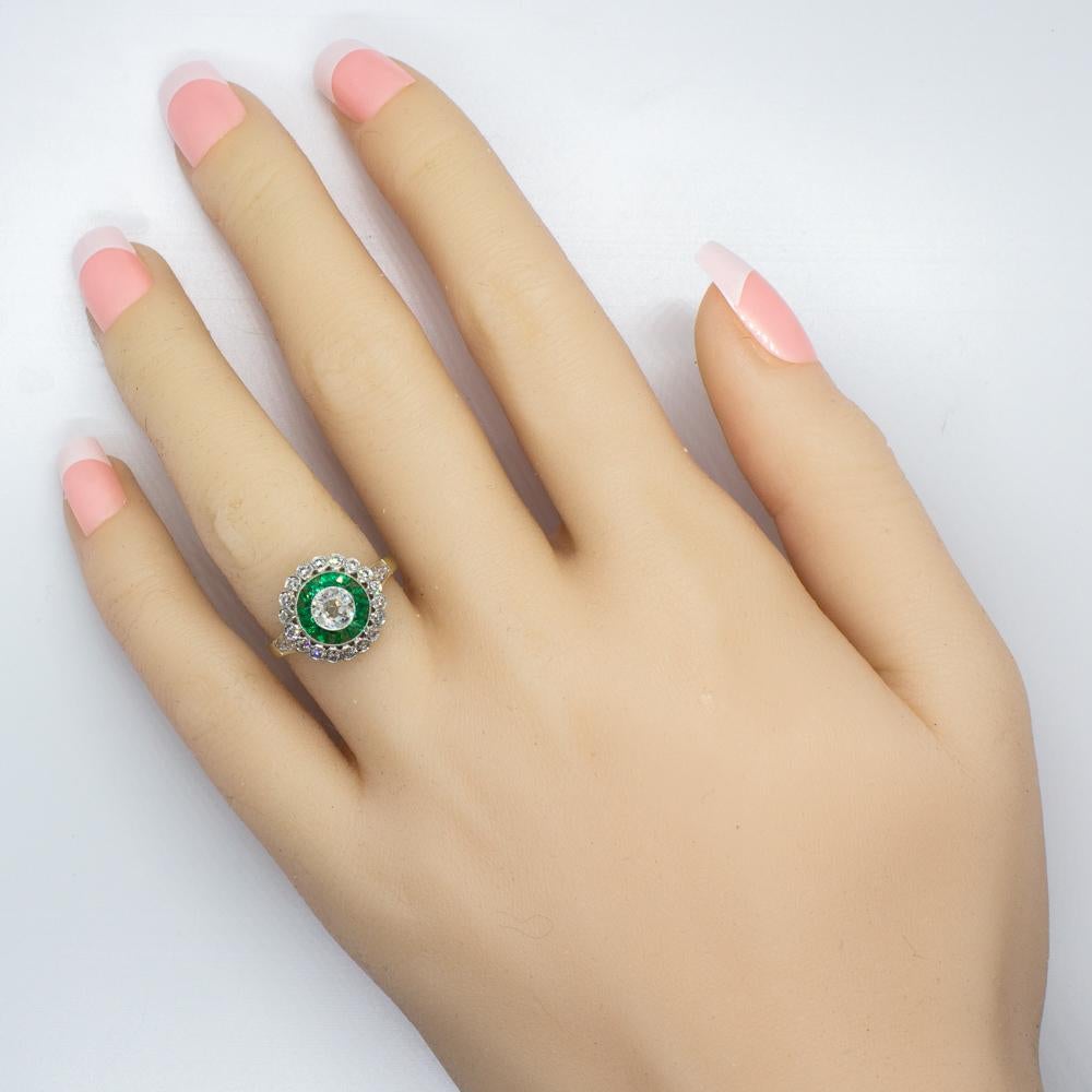 Edwardian Contemporary Handmade 18 Karat Gold Diamond and Emerald Ring