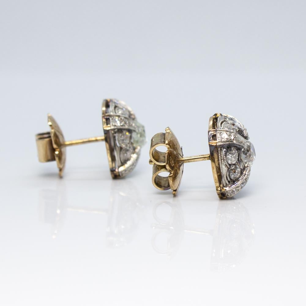 Old Mine Cut Contemporary Handmade 18 Karat Gold Diamond Earrings