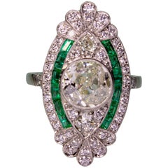 Retro Contemporary Handmade 2 Carat Diamond and Emerald Ring
