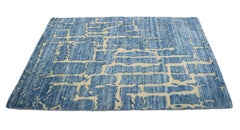 Contemporary Handmade Abstract Custom Blue Wool Rug