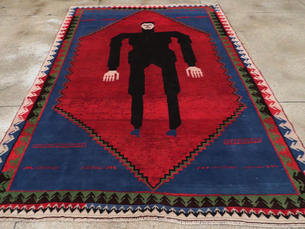 Zeitgenössischer handgefertigter afghanischer Bildakzent-Teppich von Frankenstein (Afghanisch) im Angebot