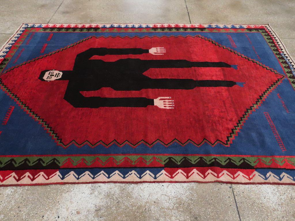 Contemporary Handmade Afghan Pictorial Accent Rug of Frankenstein In New Condition For Sale In New York, NY