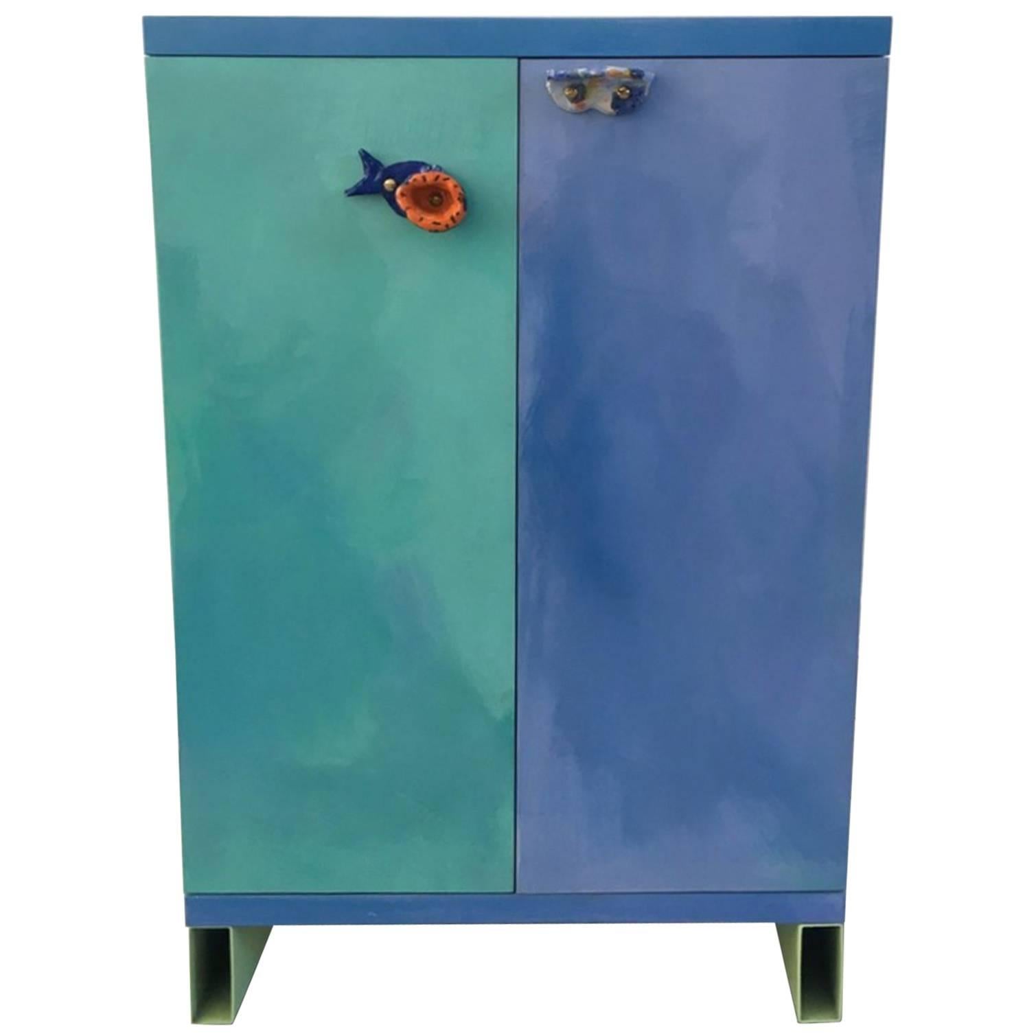 Contemporary Handmade Bar Cabinet with Ceramic Handles