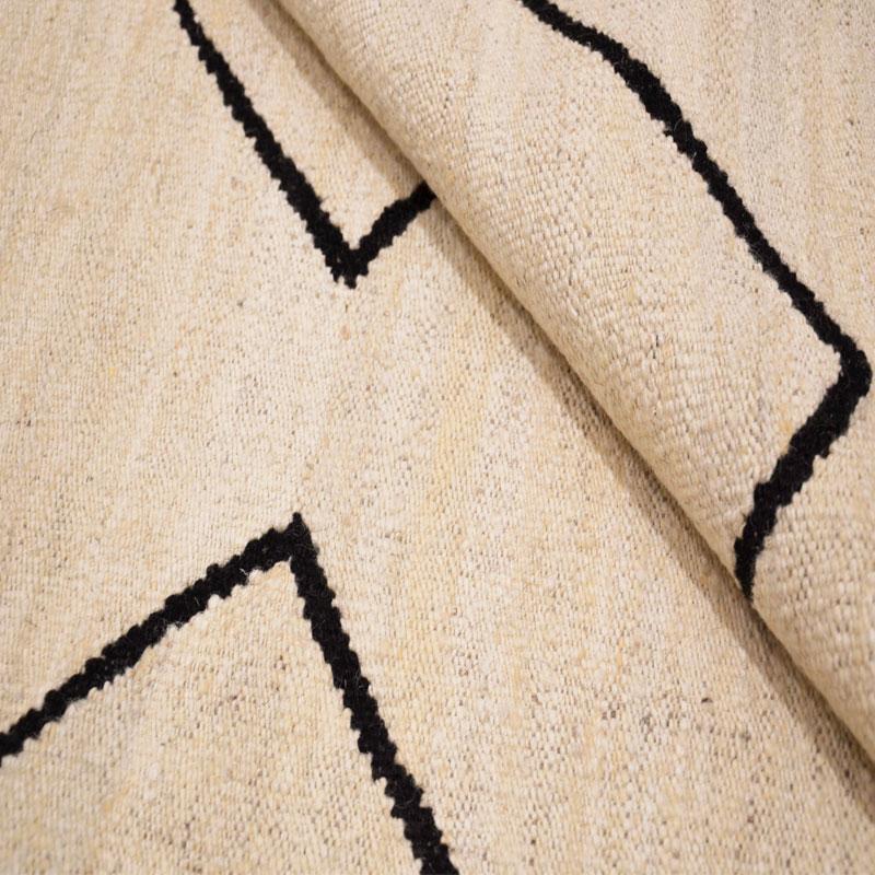 Contemporary Handmade Black and Beige Wool Kilim Rug 3