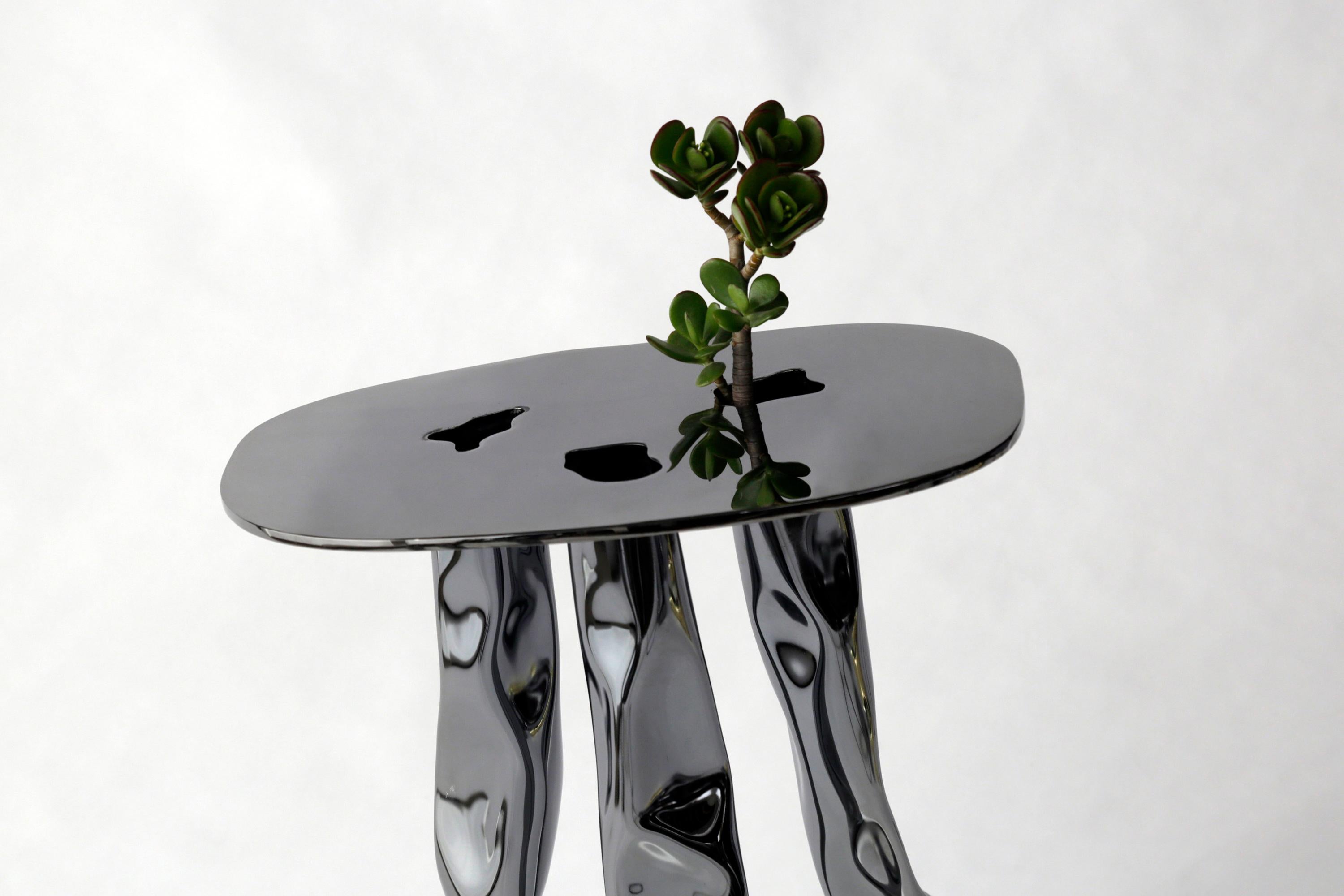 British Contemporary Handmade Black Nickel-Plated Brass Side Table by Soft Baroque