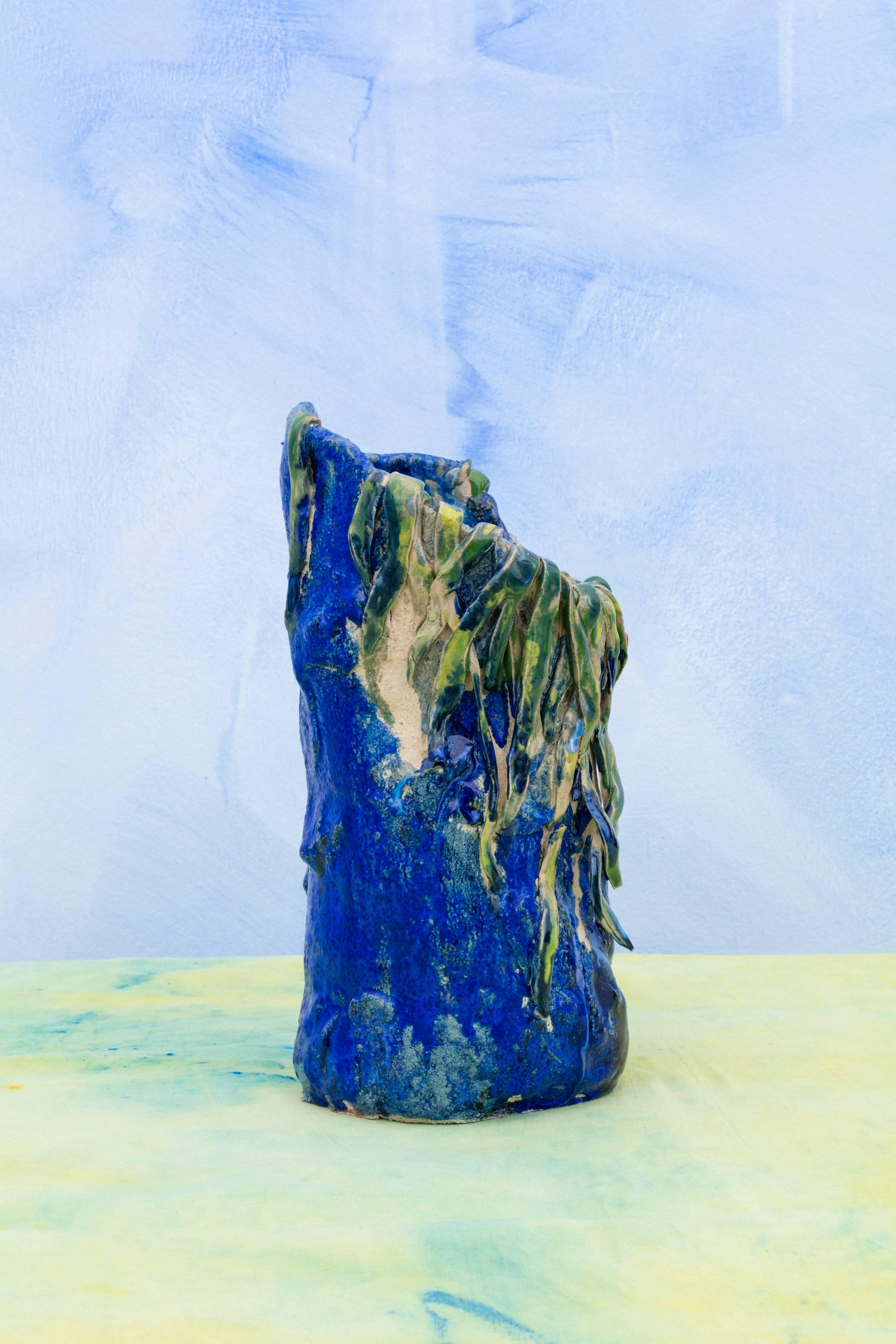 Modern Contemporary Handmade Blue and Green Ceramic Vase by Superpoly