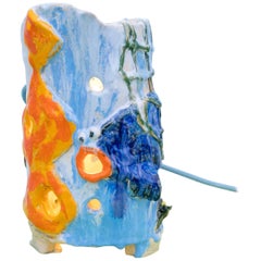Contemporary Handmade Blue and Orange Ceramic Table Lamp 'Sunday's Lucky Find'
