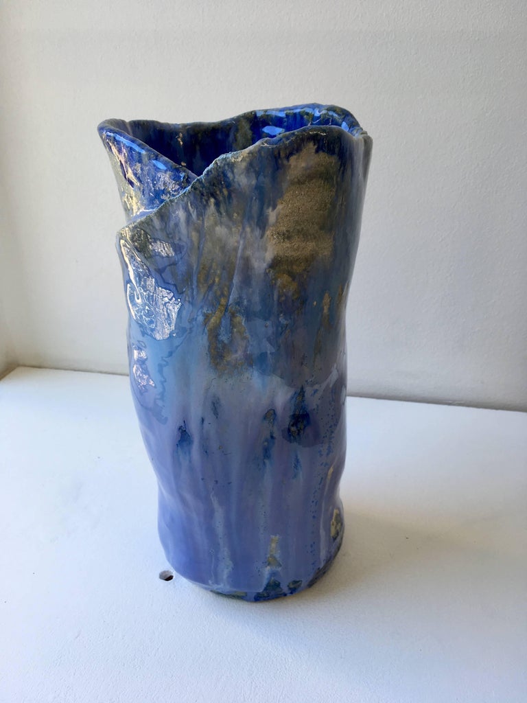 Contemporary Handmade Blue Ceramic Vase by Superpoly For Sale at 1stdibs
