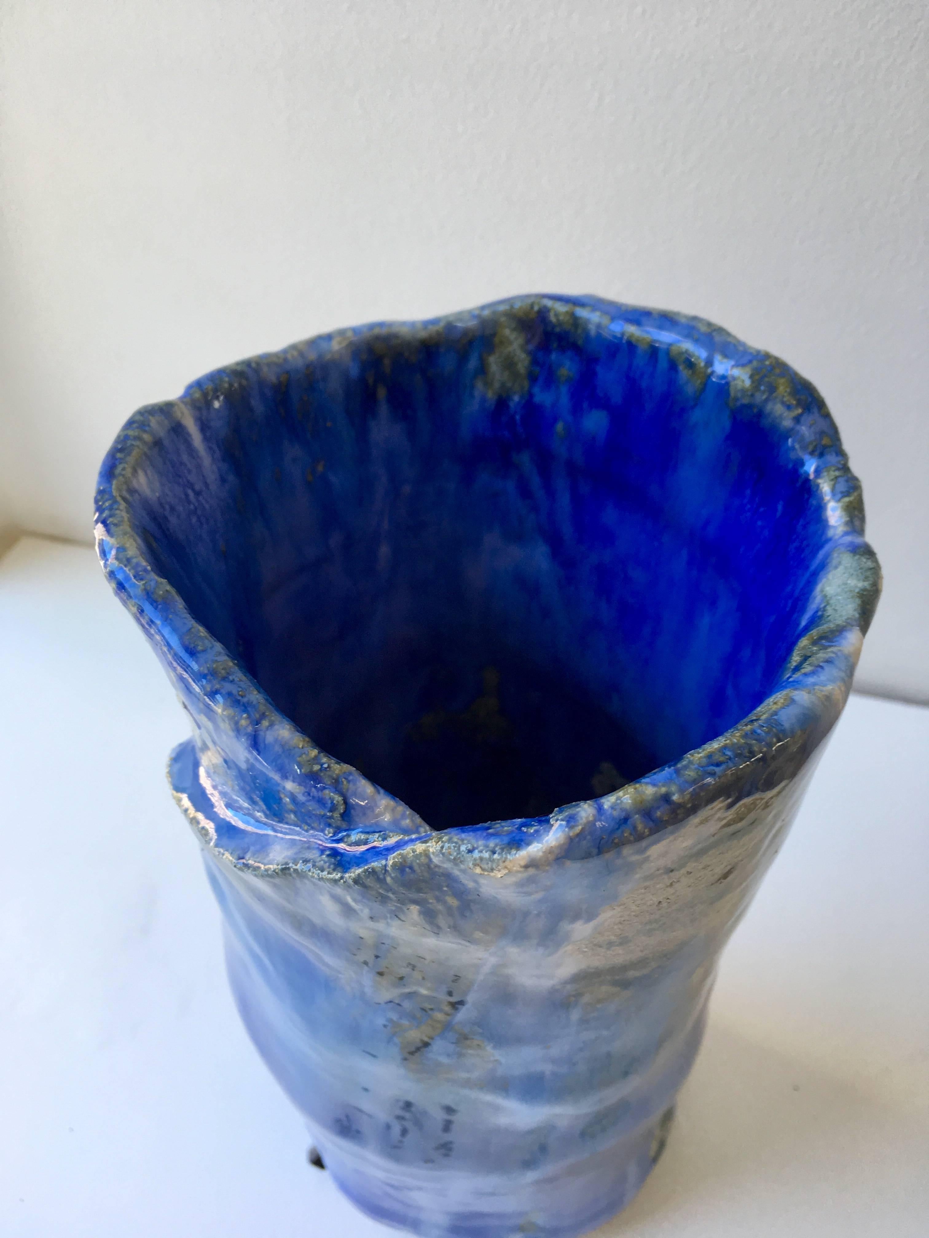 Modern Contemporary Handmade Blue Ceramic Vase by Superpoly