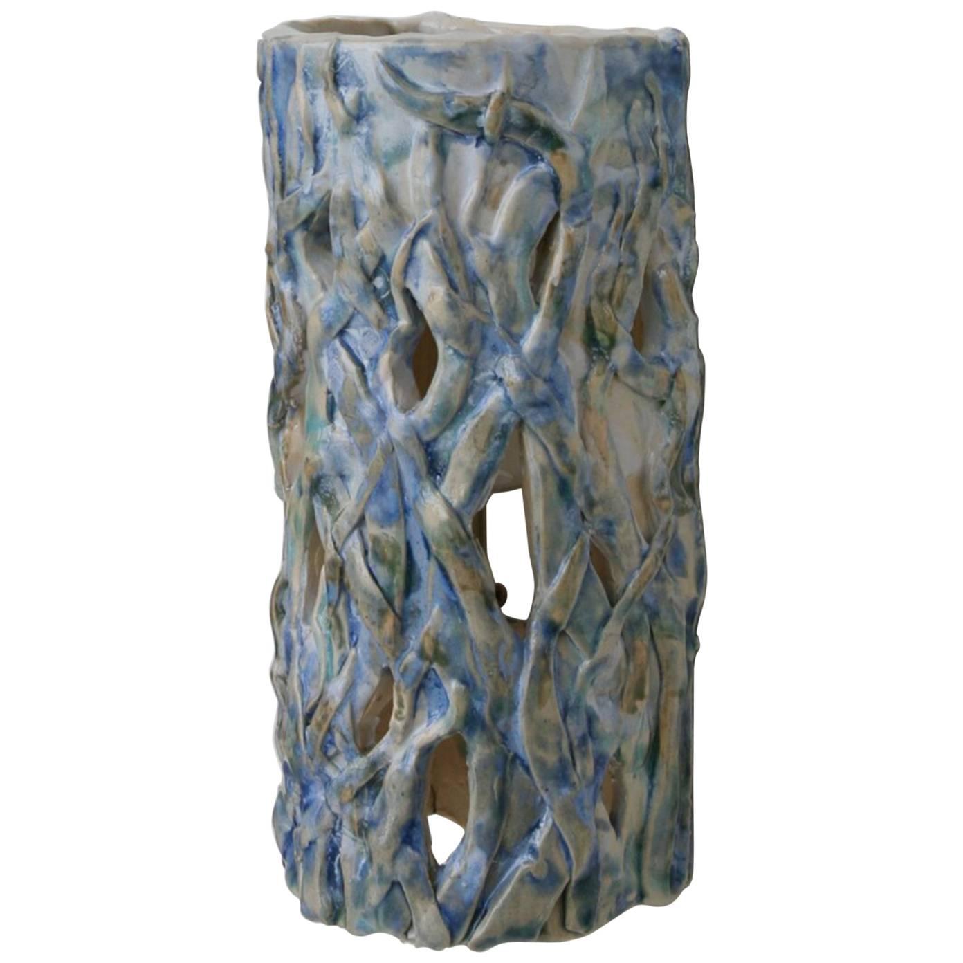 Contemporary Handmade Blue Ceramic Wall Lamp 'Chez Albert 2' For Sale
