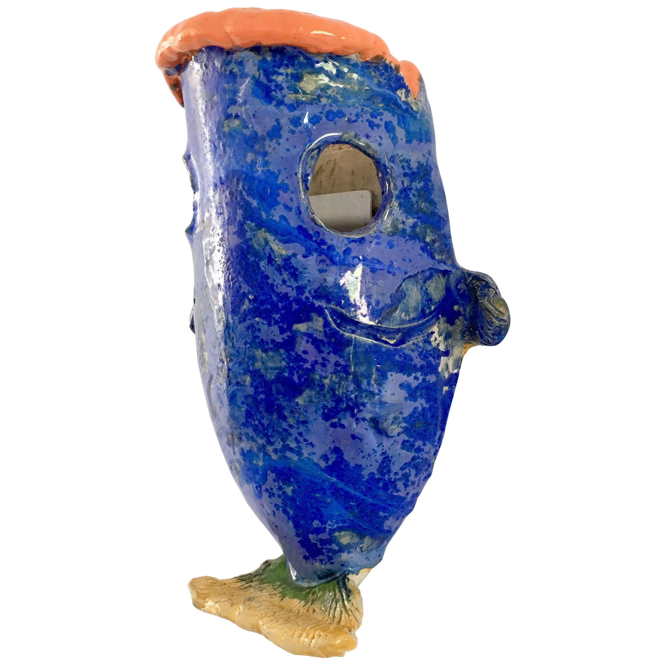 Contemporary Handmade Blue Ceramic Wall Lamp 'Néné' For Sale