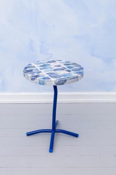 Contemporary Handmade Blue White Orange Ceramic Side Table