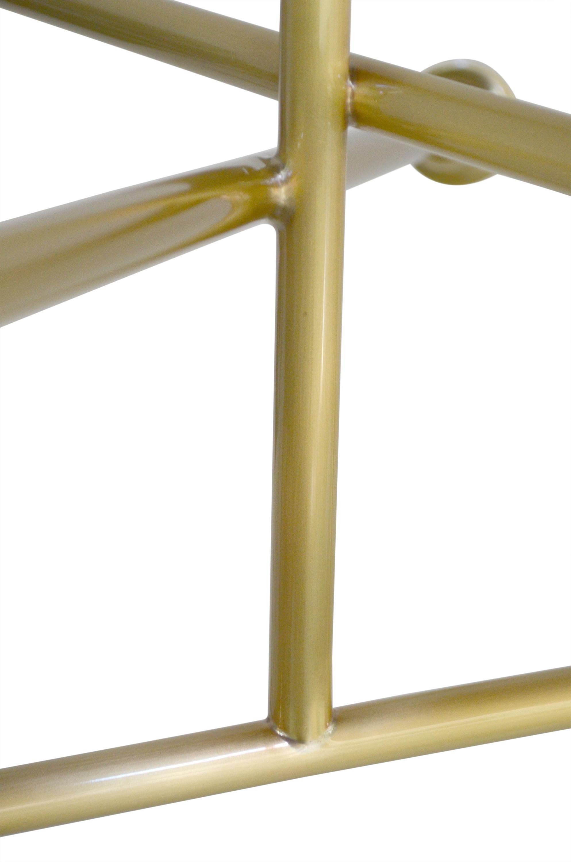 Contemporary handmade Brass chandelier with mouth blown frosted Glass shades For Sale 5