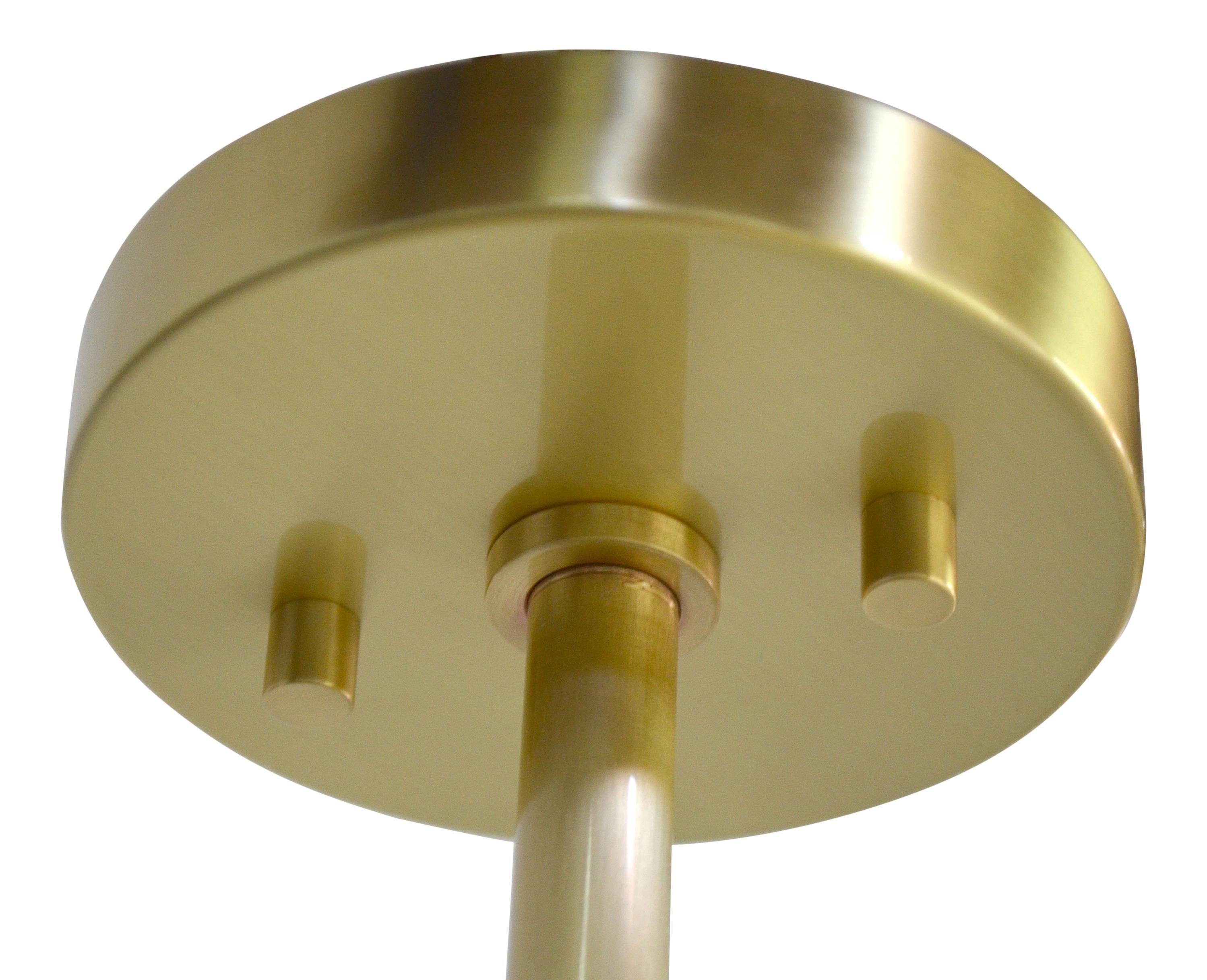 Contemporary handmade Brass chandelier with mouth blown frosted Glass shades For Sale 3