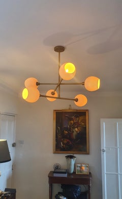 Contemporary Handmade Brass chandelier with unglazed Porcelain lampshades