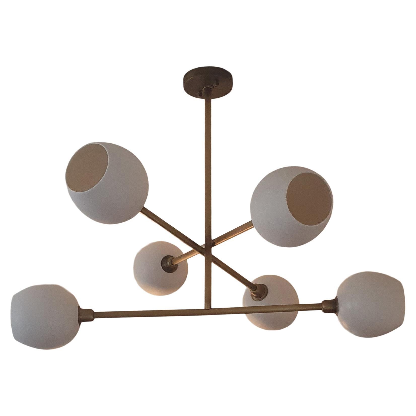 Contemporary Handmade Brass chandelier with unglazed Porcelain lampshades
