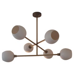 Contemporary Handmade Brass chandelier with unglazed Porcelain lampshades