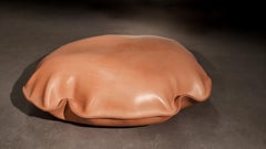Contemporary Handmade Brown Leather Pouf by Jordi Ribaudí, 110x95 CM