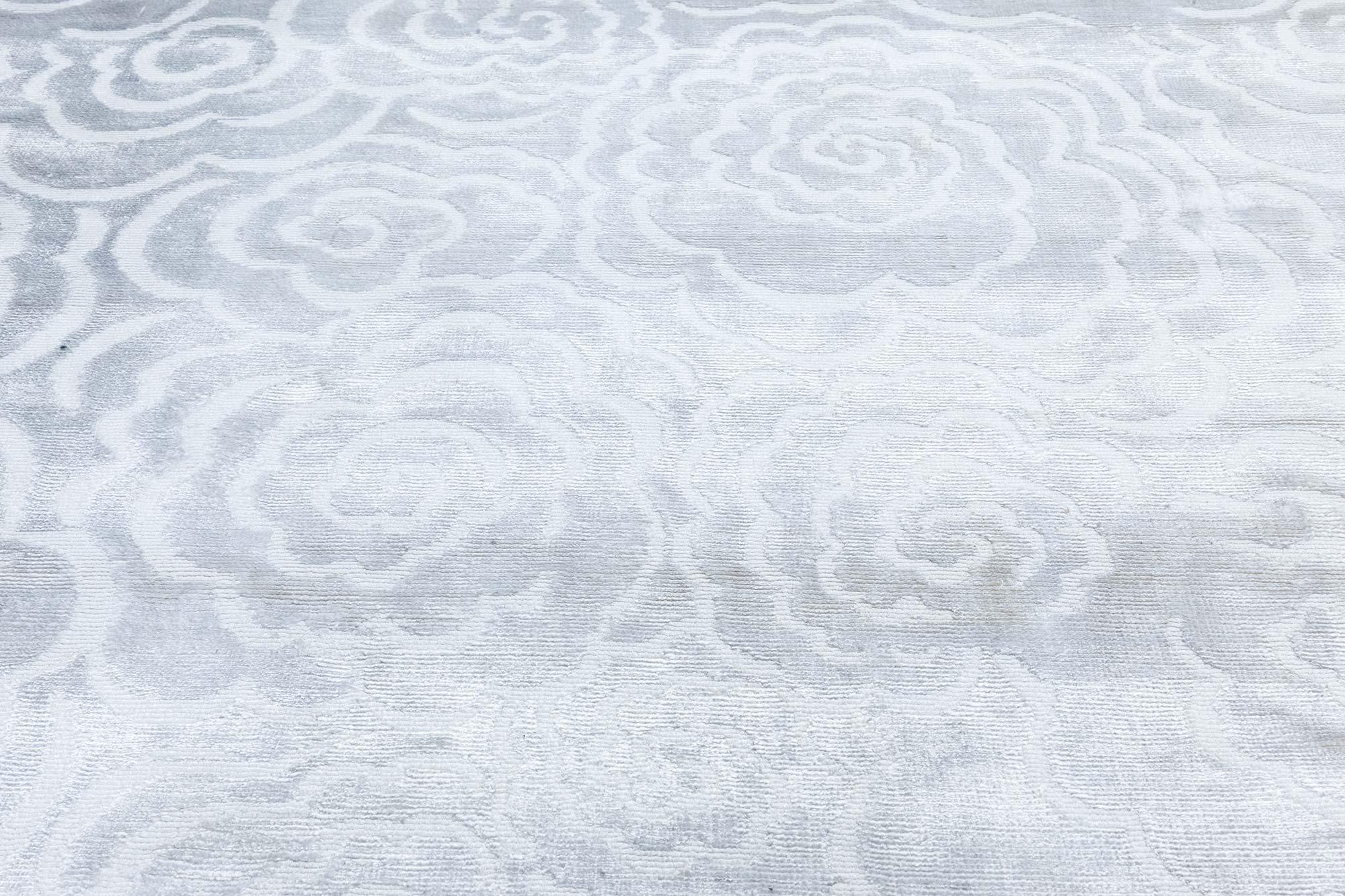 Tibetan Contemporary Handmade Camellia Rug in White Silk by Doris Leslie Blau For Sale