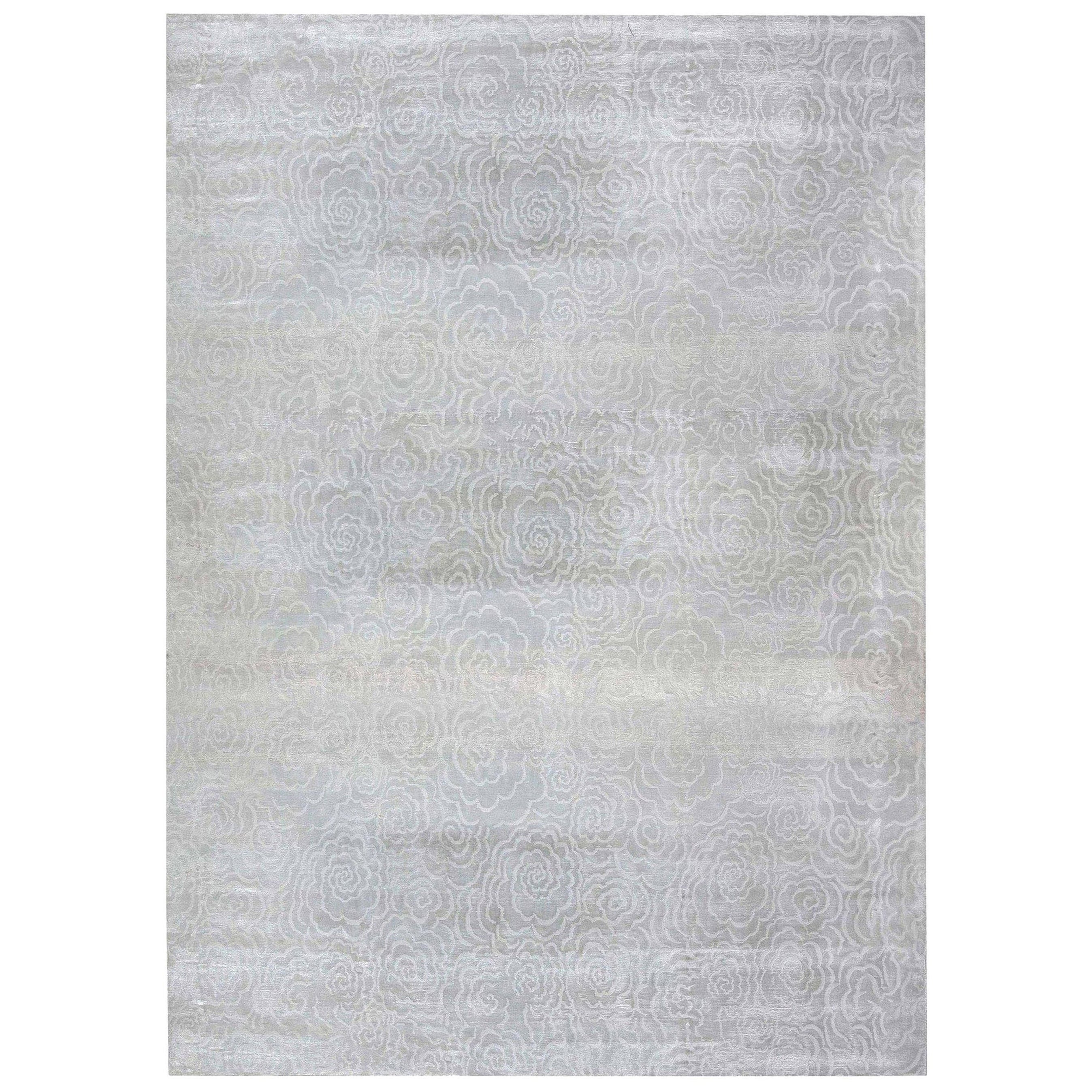 Contemporary Handmade Camellia Rug in White Silk by Doris Leslie Blau For Sale