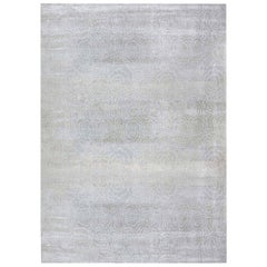 Tapis contemporain Camellia fait à la main en soie blanche par Doris Leslie Blau