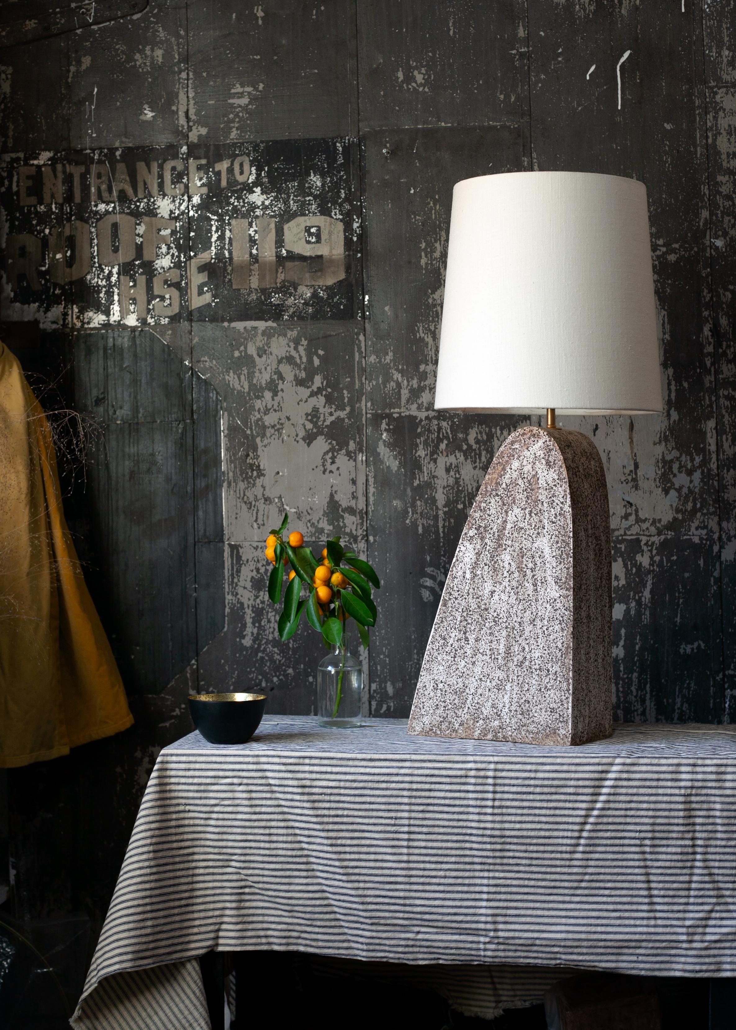 Carved Alta Lamp -Contemporary Handmade Ceramic table desk lighting, Matte White For Sale