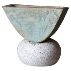 Contemporary Handmade Ceramic Ash Vase Small, Green and White